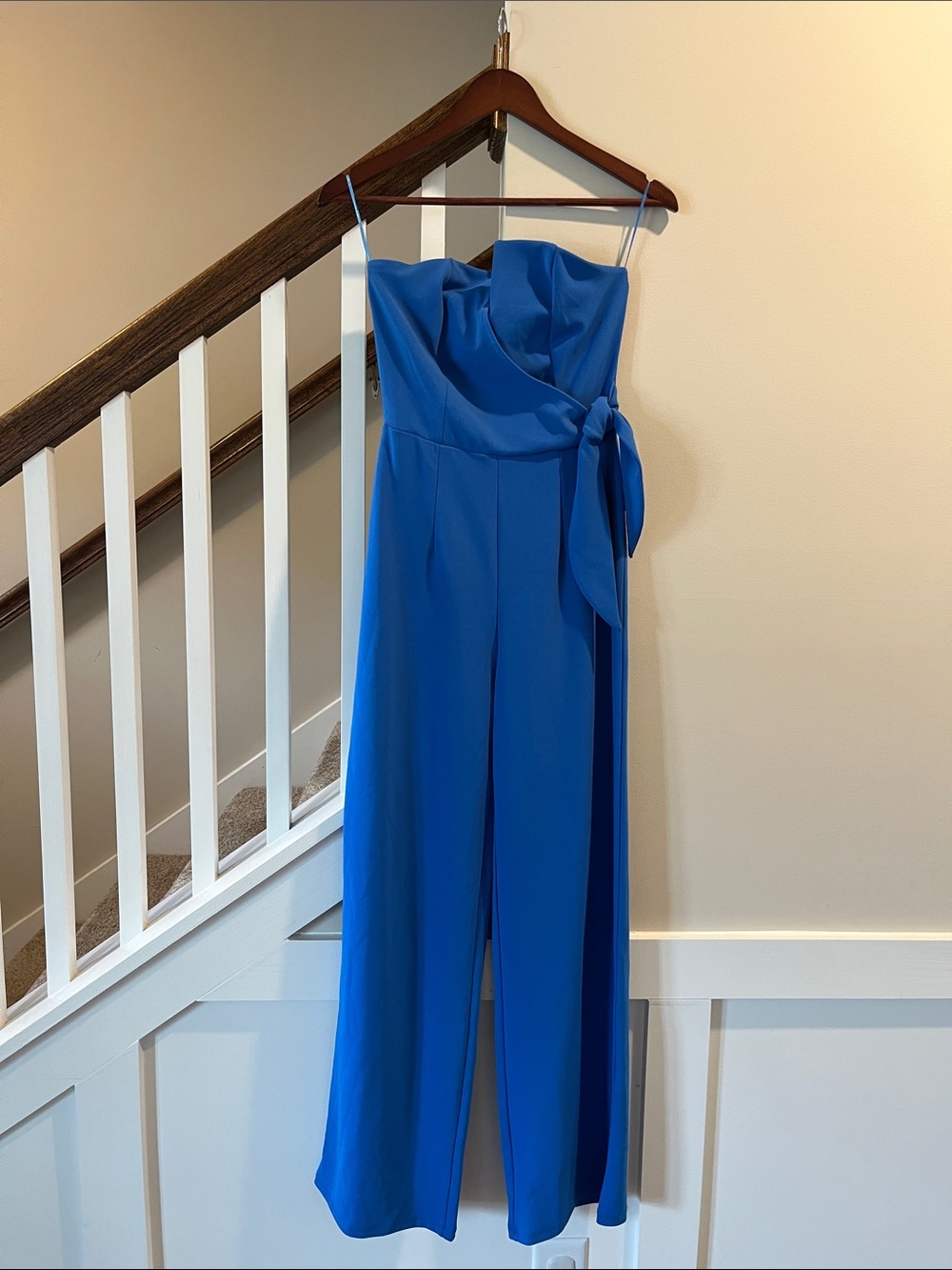 Alya Royal Blue Strapless Wide-Leg Jumpsuit with Side Tie